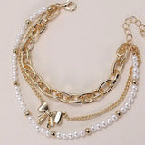 Pearl & Gold Bow Trio Layered Bracelet