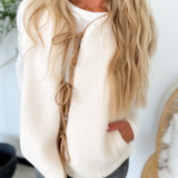 Ivory Fleece Contrast Tie Vest