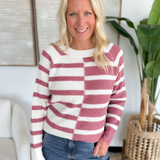 Rose/Cream Mutli Striped Knit Sweater
