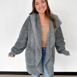 Blue Fuzzy Hooded Cardigan-One Size
