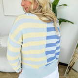 Half & Half Contrast Striped Knit Sweater