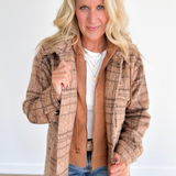 Latte Hooded Plaid Jacket