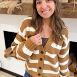 Tan/Cream Striped Knit Button Cardigan