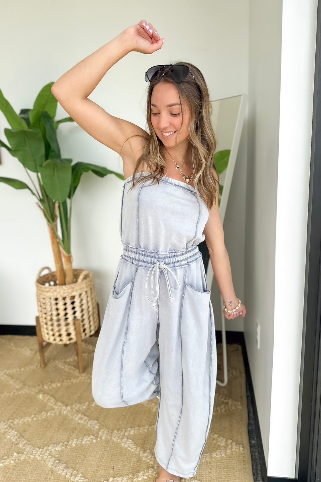 Cloud Denim Strapless Jumpsuit