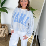 Baby Blue Striped Mama Crewneck