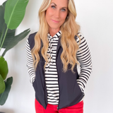 Skylar Black and White Striped Hooded Pullover