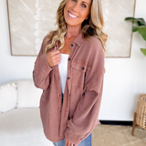 Chestnut Waffle Knit Button Up Top