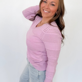 Lavender Pointelle Striped Long Sleeve Top