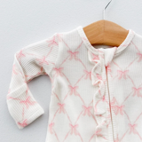 Pink Ribbon Bow 2 Way Zip Footie