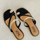 Black Strappy Gold Detail Sandals