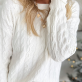 Cable Knit Cream Crew Neck Sweater