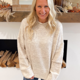 Checkered Knit Rolled Neckline Relaxed Sweater