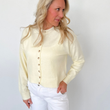 Yellow/Ivory Mini Striped Button Up Sweater