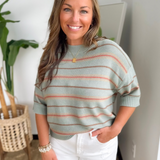 Sage Oversized Striped Short Sleeve Top