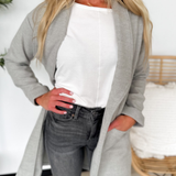 Grey Soft Knit Open Front Coat