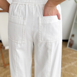 Ivory Elastic Waist Wide Leg Pants