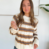 Ivory Striped Cable Knit Sweater