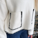 Ivory Knit Sweater with Black Edge Stitching
