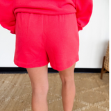 Red Soft Knit Elastic Waistband Shorts