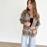 Brown & Grey Plaid Button Up Top