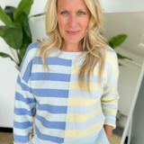 Half & Half Contrast Striped Knit Sweater