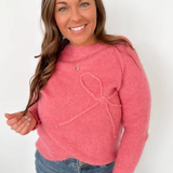 Pink Knit Bow Textured Sweater