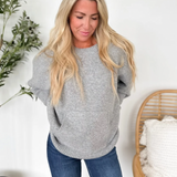 Grey Knit Tunic Sweater with Front Pocket