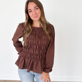 Smocked Mocha Peplum Top