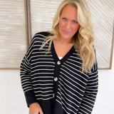 Black/White Striped Knit Button Cardigan