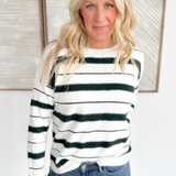 Forest Green/Ivory Striped Relaxed Sweater