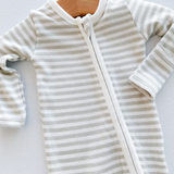 Grey/White Striped Ribbed Footie