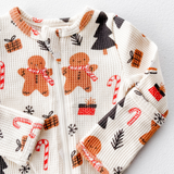 Gingerbread Waffle Zip Up Footie