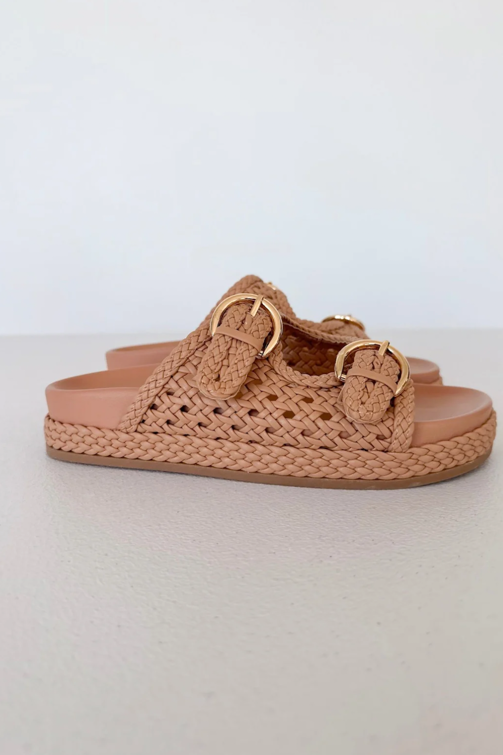 Nude Woven Double Strap Sandals