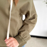 Olive Hooded Pullover with Drawstrings