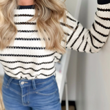 Pointelle Striped Black/Cream Relaxed Top