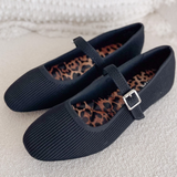 Black & Leopard Knit Flats