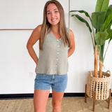 Dusty Sage Button Up Knit Sweater Vest