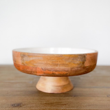 Footed Wood Fruit Bowl w/ Enamel