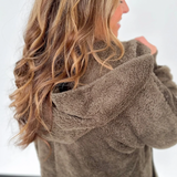 Olive Fuzzy Hooded Cardigan-One Size