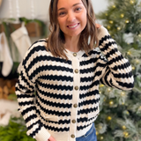 Penelope Striped Crewneck Button Cardigan