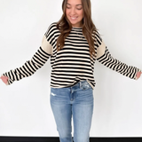 Black/Taupe Striped Knit Sweater