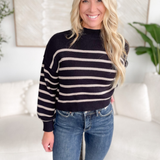 Joanna Mock Neck Ribbed Striped Sweater