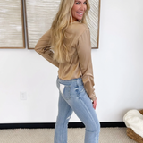 Sand Satin Long Sleeve Drawstring Hemline Top