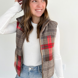 Mixed Plaid Puffer Vest