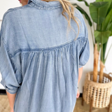 Light Washed Denim Dolman Sleeve Mini Dress