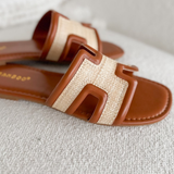 Woven Straw-Textured Slip On Sandals (2 Colors)