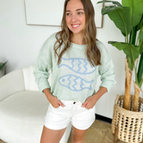 Mint Knit Blue Fish Sweater