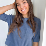 Mini Waffle Knit Blue Short Sleeve Top