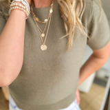 Olive Short Sleeve Lightweight Knit Top