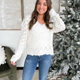 White Open Knit Crochet Oversized Sweater